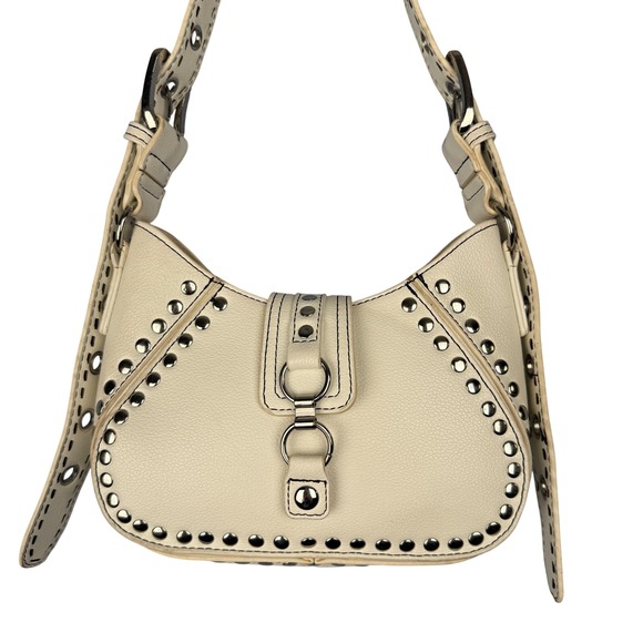 Urban Outfitters Purse Leather Shoulder Bag Medium White Studded Y2K Silver Edgy - Picture 1 of 11